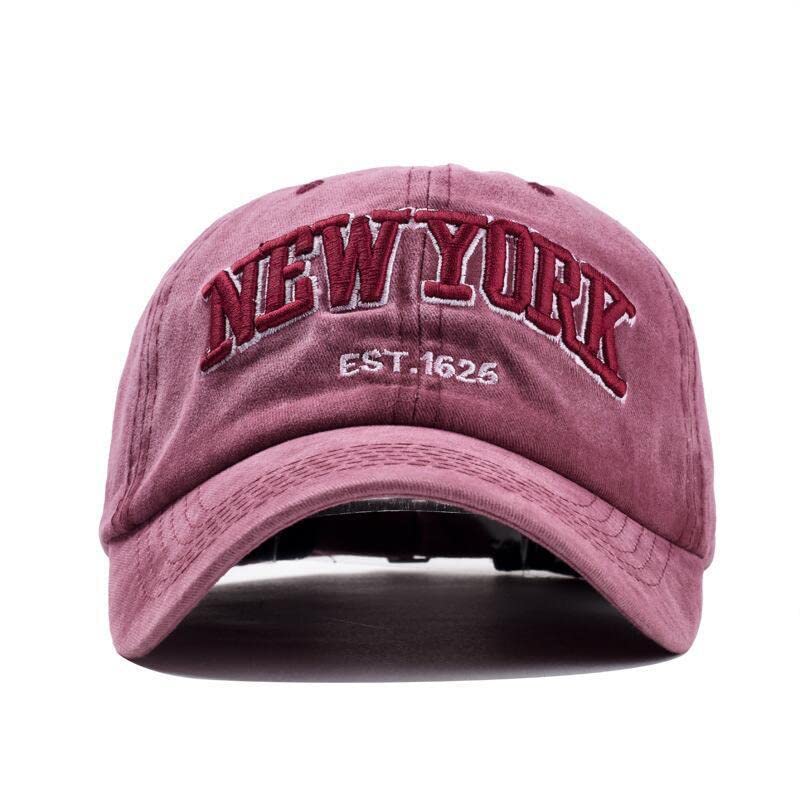 Red New York Embroidered Baseball Cap - Distressed Washed Dad Hat, Adjustable