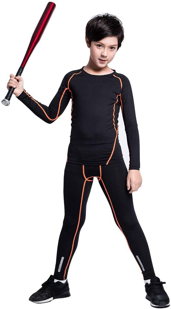 2/3/4 Pcs Boys Girls Base Layer Athletic Compression Leggings and Shirts Thermal Underwear Set Running Pants Tights