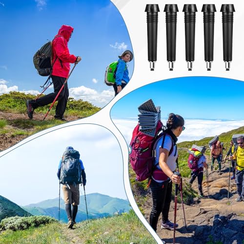 5 Pack Trekking Pole Carbide Tips Universal Hiking Rod End Tip Replacement Walking Sticks Tip Protectors Carbide Poles Tips for Outdoor Climbing Snow Mud