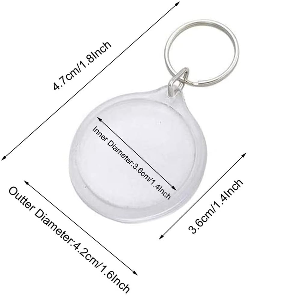 25Pcs Transparent 1.4 Inch Round Acrylic Photo Insert Keychain Blanks with Split Ring Circle Snap-in Photo Frame Keyring Blank Picture Keychains for Women and Men