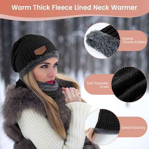 Winter Hat Beanie Scarf Touchscreen Gloves Set for Men/Women, Skull Cap Gloves Neck Warmer Set with Fleece Lined