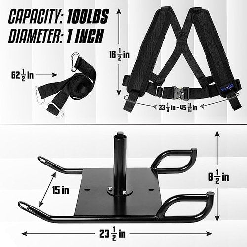 Yes4All Weighted Training Pull Sled with Vest, Steel Buckle, Fit for 1-2 Inch Plates+Tri-Grip Handles Olympic Weight Plates/Cast Iron Weight Plates, Suitable for Barbell Exercises, Strength
