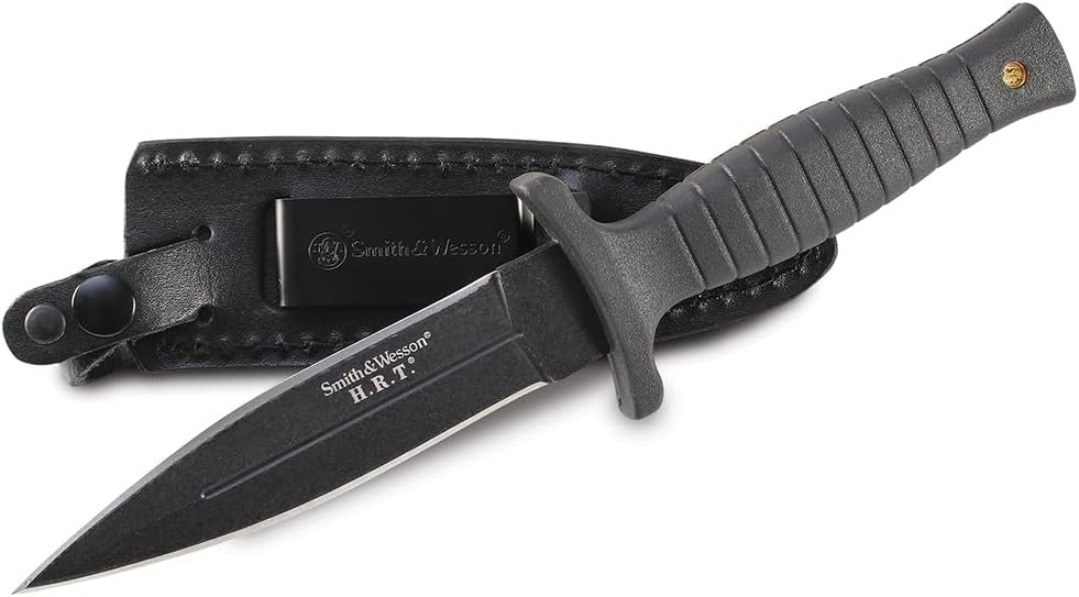 Smith & Wesson 9" H.R.T Double Edged Boot Knife with High Carbon Stainless Steel Blade, Lanyard Hole for Tactical, Self Defense