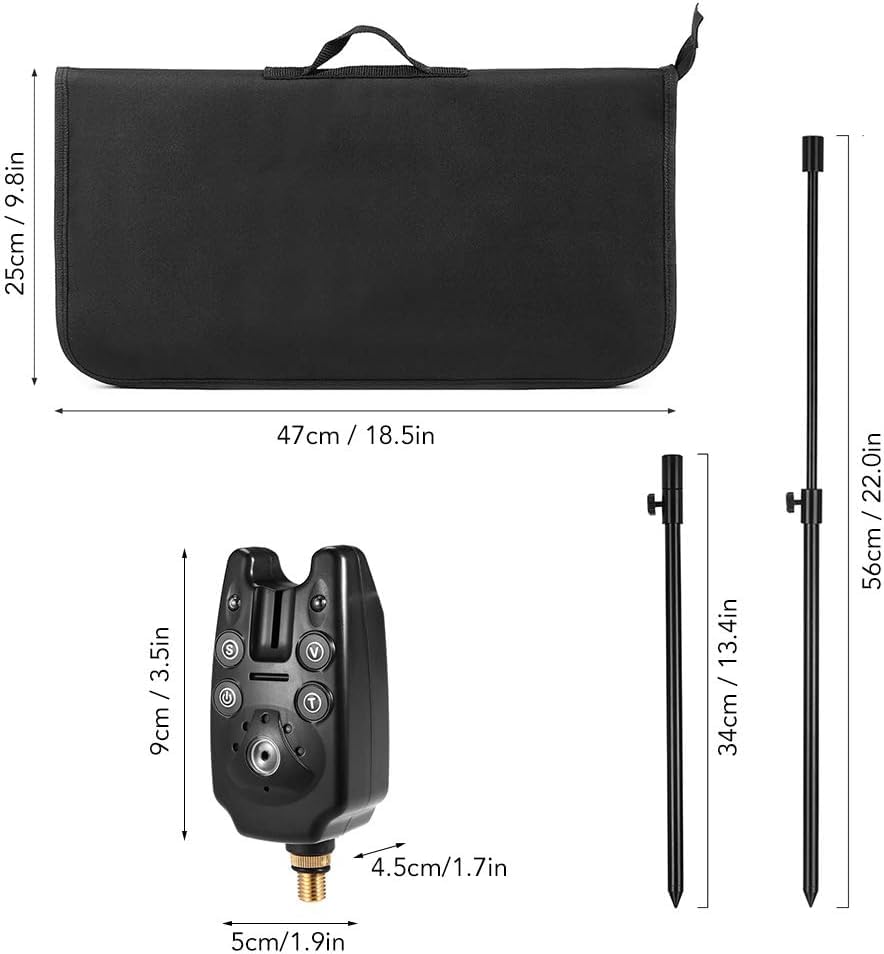 Fishing Bite Alarm Indicator Set LSOSVSEU's 3 LED Fishing Alarms 3 Extendable Aluminum Banksticks with Waterproof Tool Bag, Fishing Rods Set Bank Poles Set for catfishing