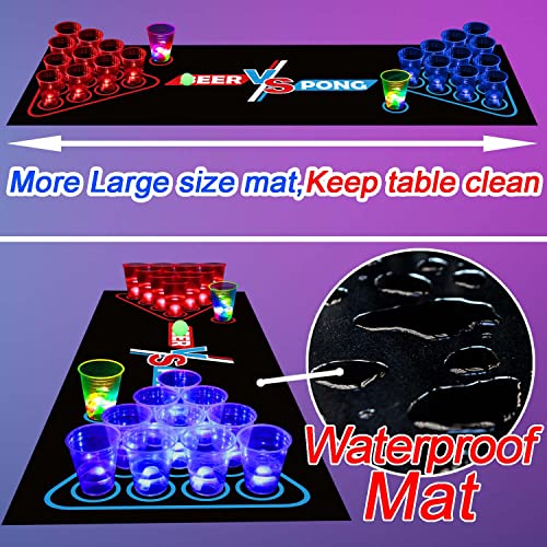 Glow in the Dark Beer Pong Set with Light-Up Cups & Pongs for Party Indoor Outdoor
