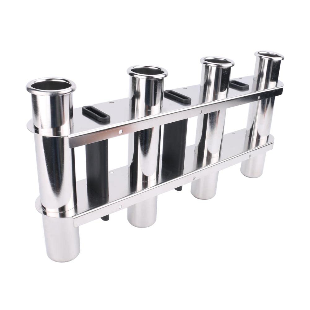 4 Tube Fishing Rod Holder, Marine Stainless Steel 4 Link Rod Holder, Rod Pod with Toolbar for Marine Yacht, Boat, Camper, Truck, RV