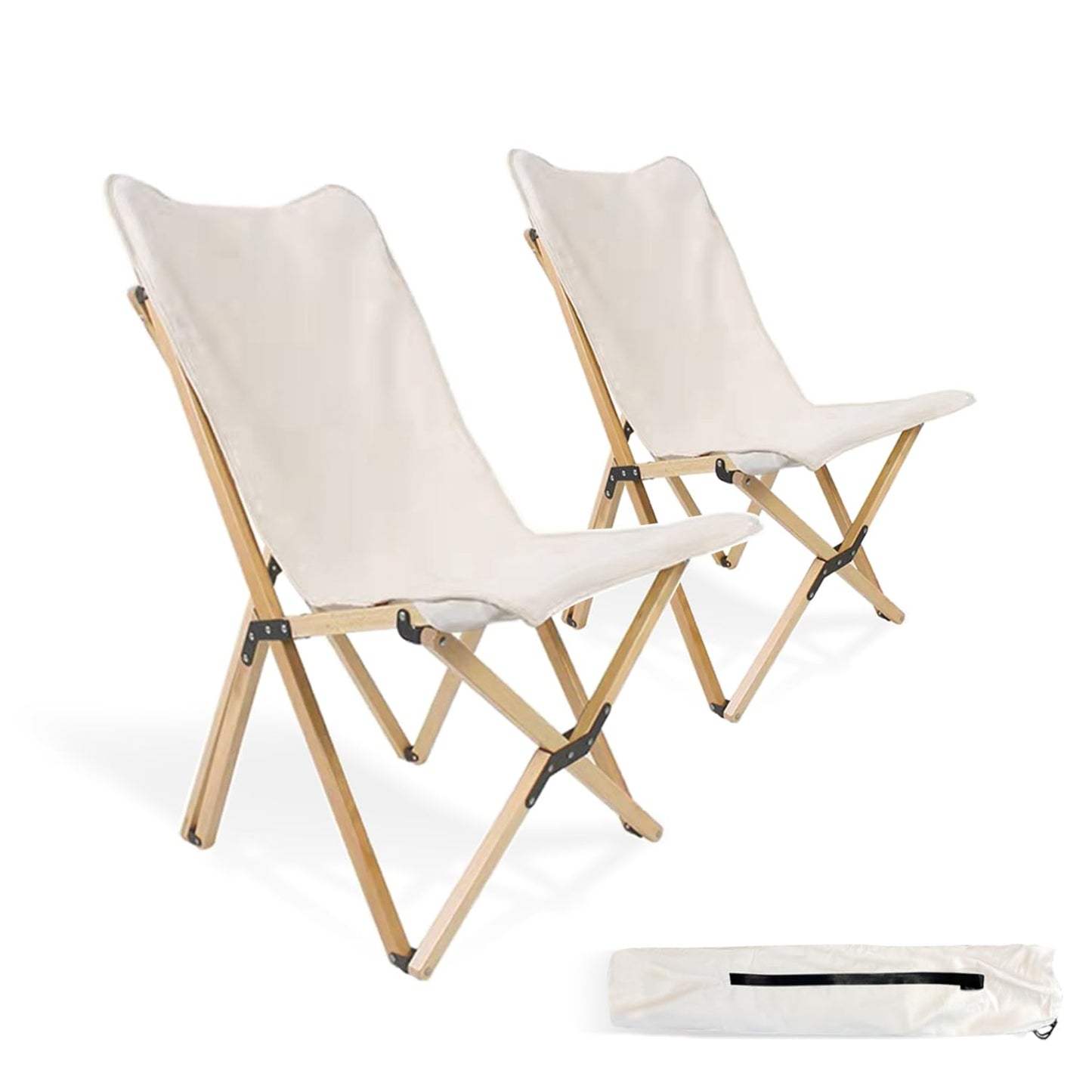 2 Pack Outdoor Folding Camping Chair, Beach Chair with Backpocket and Carry Bag, Portable Butterfly Reclining Chair for Camping, Picnic, Beach, Patio
