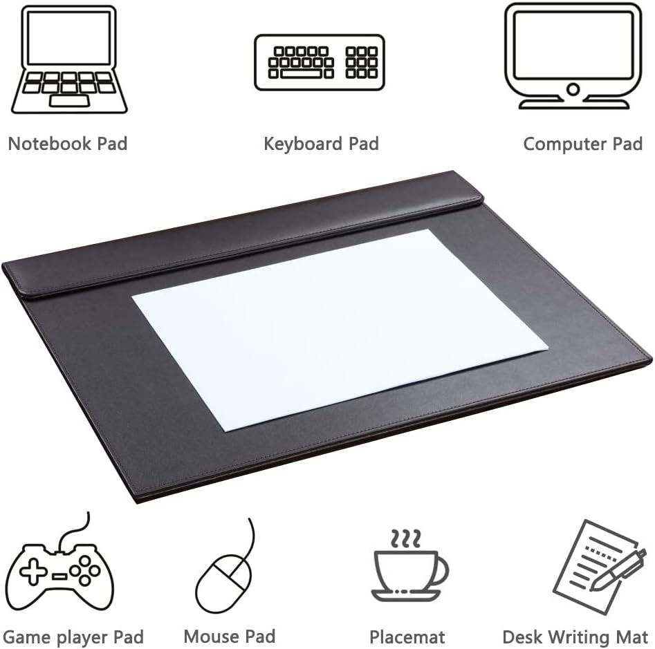 KINGFOM Ultra-Smooth PU Leather Desk Pad & Mat Office Desk Drawing & Writing Board A3/ A4 File Paper Clip Table Protector Mat on Top Large 24''x18'' (Black)