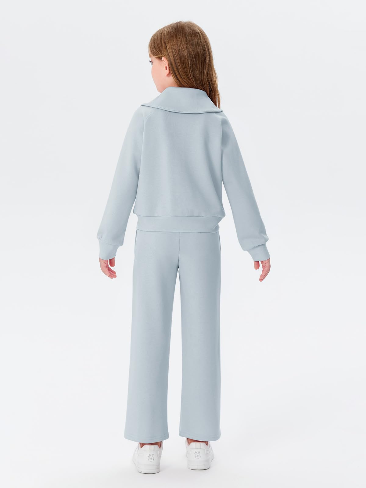 Haloumoning Girls 2 Piece Outfits Sweatsuit Half Zip Long Sleeve Sweatshirts Sweatpants Tracksuit Sets 5-14 years