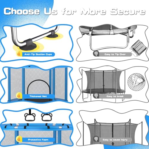 55" Trampoline for Kids with Enclosure, 440lbs Capacity Indoor & Outdoor Toddler Trampoline with Adjustable Gymnastics Bar & Toys, for Boys & Girls