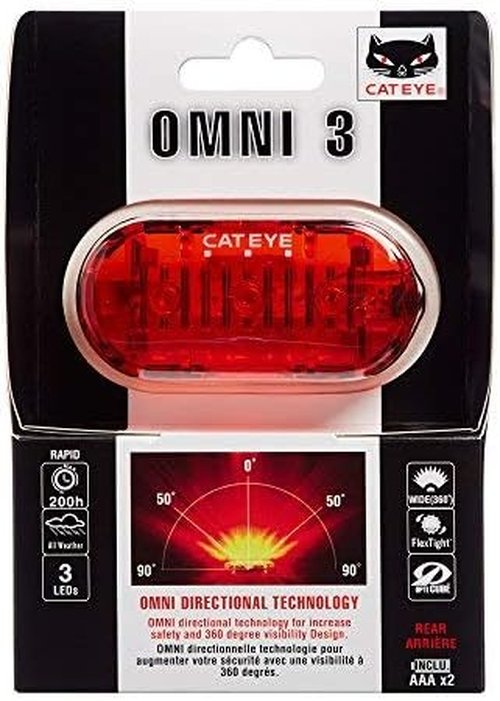 CATEYE Omni 3 Bike Safety Light – IPX4 Waterproof 3 LED Safety Light with 360° Visibility, Multiple Flashing Modes, AAA Battery, 200+ Hour Runtime, Fits Road, Urban, MTB & Kids Bikes