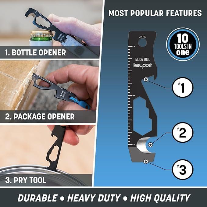 Keyport MOCA 10-in-1 Keychain Multitool (Black) | EDC Multi Tool: Pry Bar, Bottle Opener, Screwdriver, Box Opener, Cord Cutter & More | TSA Key Tool | EDC Gear | Key Organizer, Key Chain Compatible