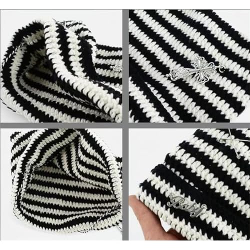 Y2k Beanies Crochet Knitted Cat Hats Goth Cross Devil Hat Striped Alt Emo Accessories Grunge Y2k Aesthetic Clothes