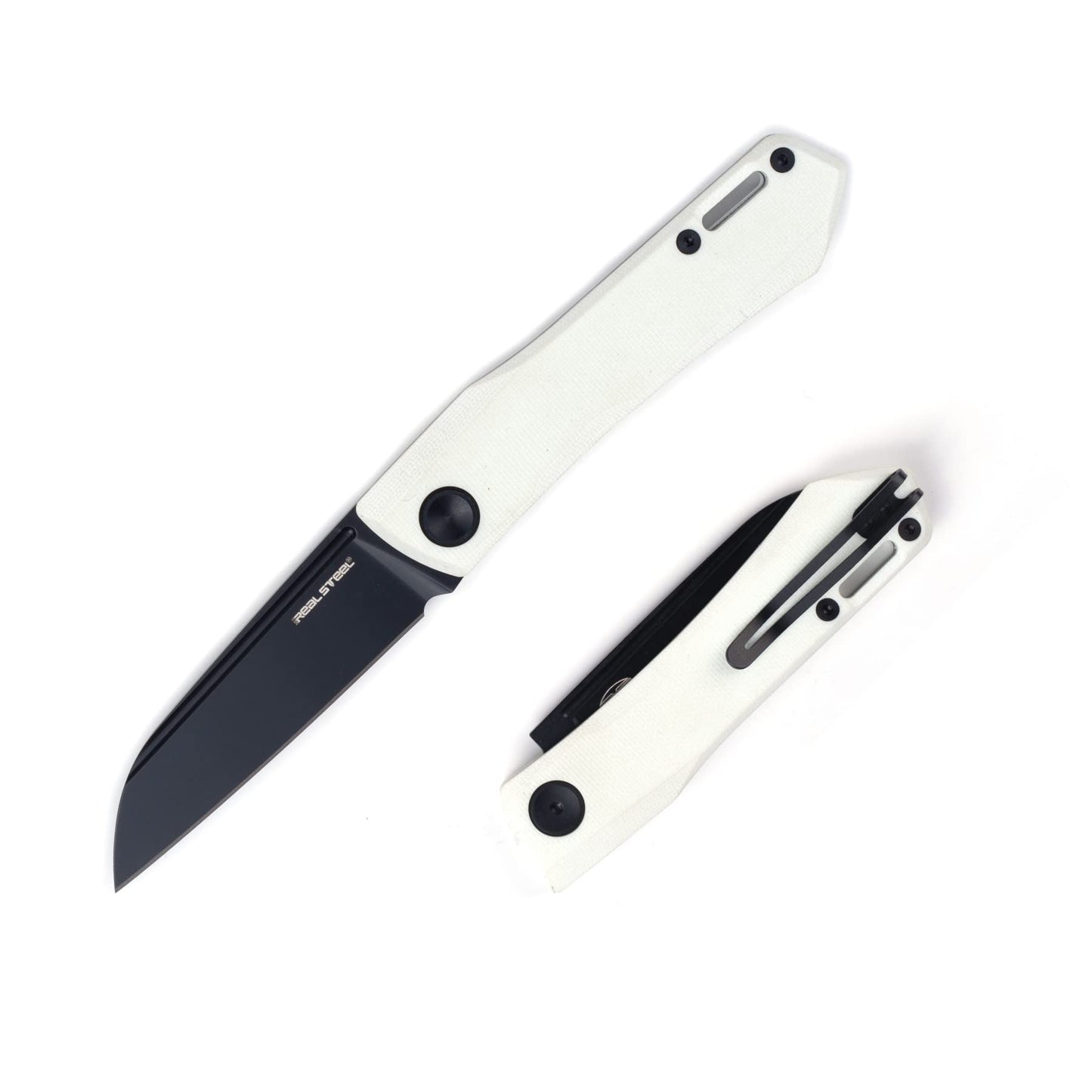 RealSteel Real Steel Solis Lite Slipjoint Folding Pocket Knife - D2 Blade and G10 Handles Perfect for Camping Hiking Daily Cutting Tasks EDC Men Women White White/Black