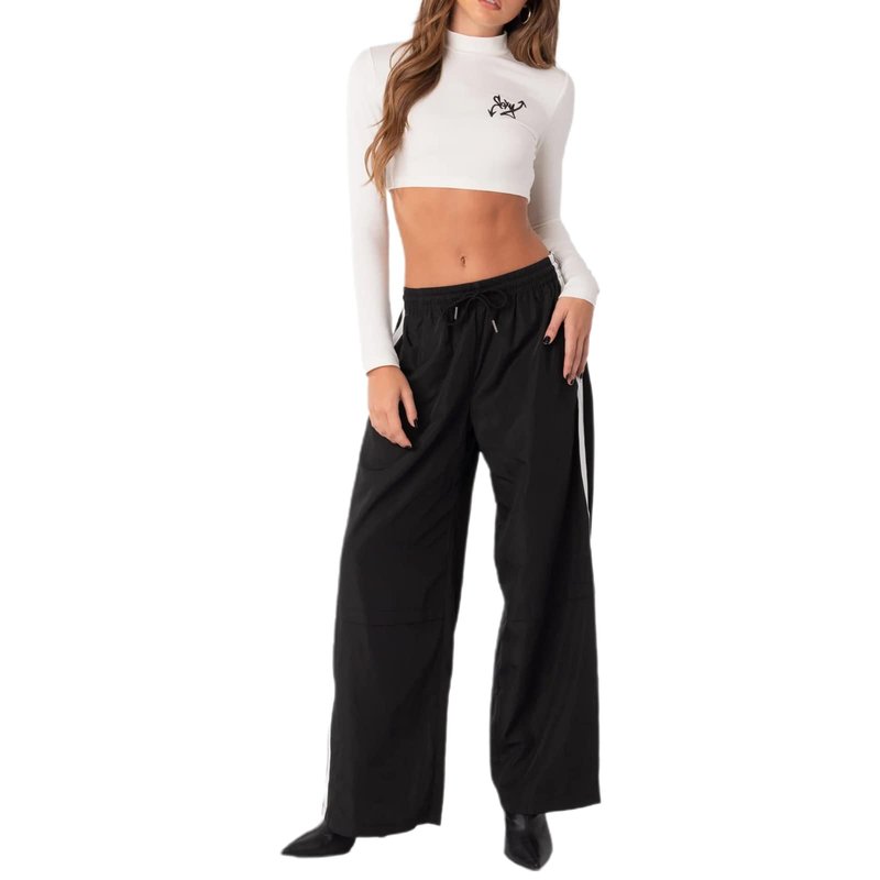 Women Side Striped Track Pants Y2k Drawstring Waist Wide Leg Cargo Sweatpants Casual Loose Jogger Lounge Pants(Side Black,Medium)
