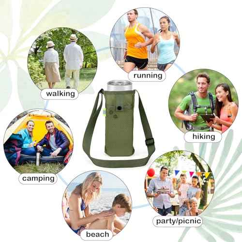 Mumufy Mesh Water Bottle Sling Holder with Adjustable Strap Crossbody Bottle Sleeve Carrier with Pouch for Outdoor Activities
