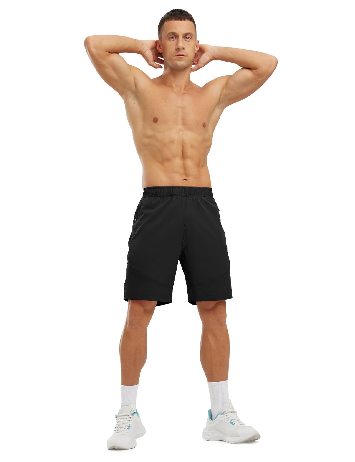 Rdruko Men's Hiking Shorts with Zipper Pockets 7'' Lightweight Quick Dry Workout Shorts Running Athletic Shortss,Black,M