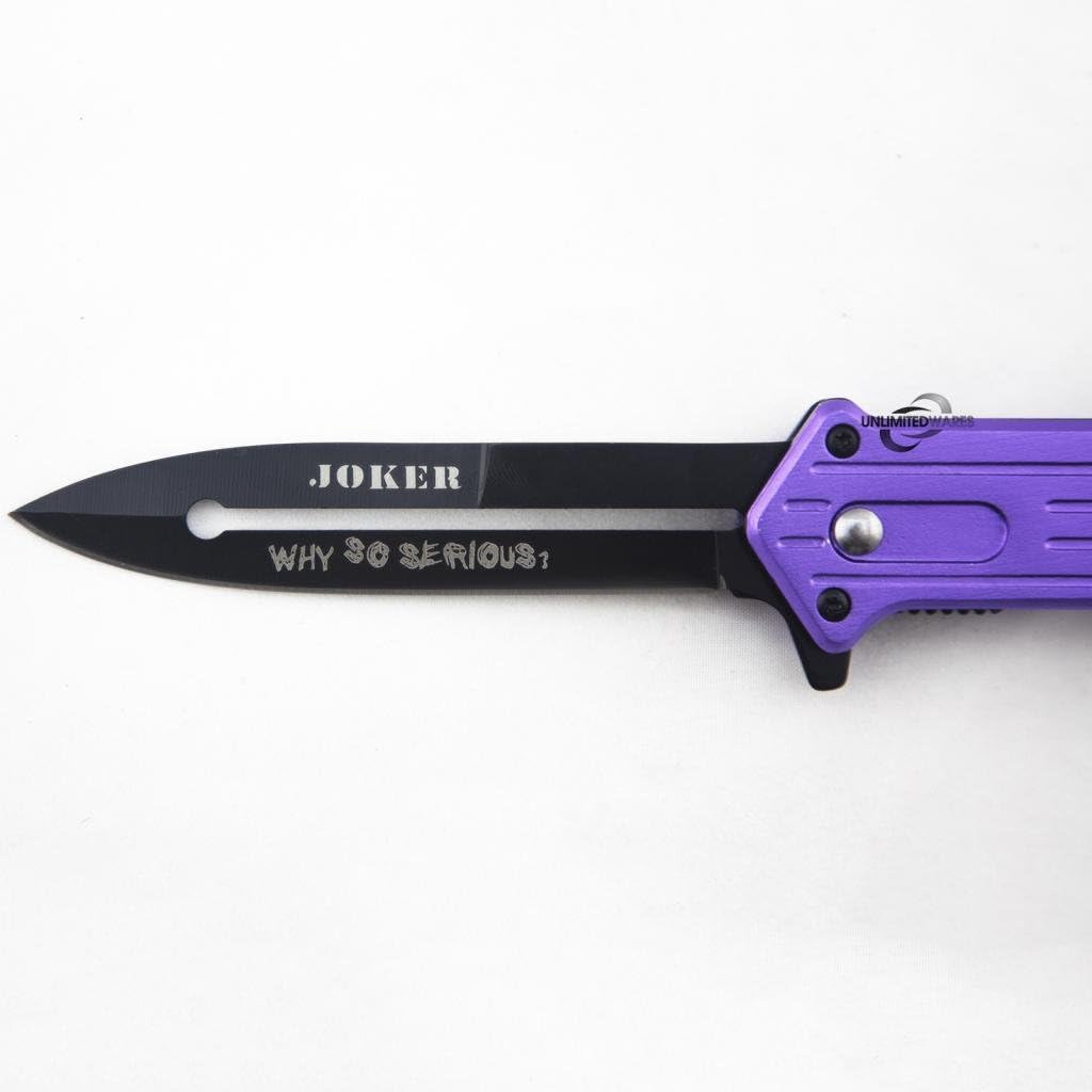 Unlimited Wares Joker "Why So Serious?" Purple Assisted Opening Folding Knife 4.5-Inch Closed