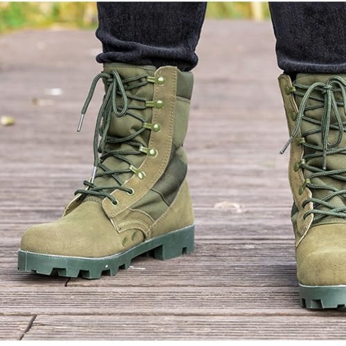 Green Men's Tactical High Top Combat Boots Non-Slip Rubber Outsole Lightweight Work Shoes - Size 9.5