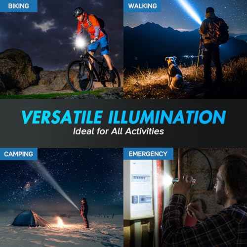 WdtPro LED Flashlight High Lumens SR2000 Pro, 2 Pack Brighter Tactical Flashlights with 5 Modes & Zoomable, Powerful Mini Flash Light for Emergency, Camping, Hiking (Grey)