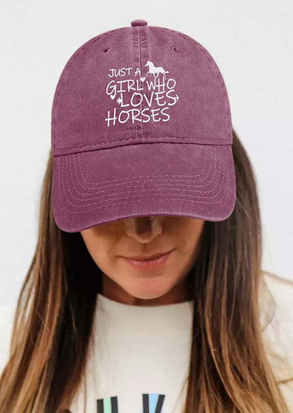 Just Girl Who Loves Horse Hat Baseball Cap for Women Adjustable Trendy Hats Cotton Wine Red
