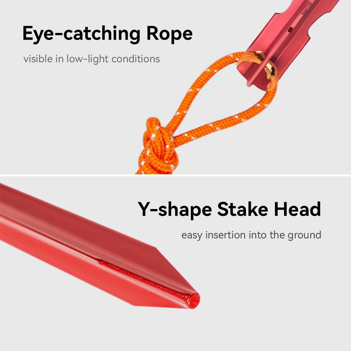 Keovoker 12 Pack Tent Stakes, 7-inch Ultralight Aluminum Ground Pegs with Reflective Pull Ropes, Tri-Beam Stake in a Carrying Bag, for Camping, Backpacking, Hiking, Hammocks and Canopy, Red