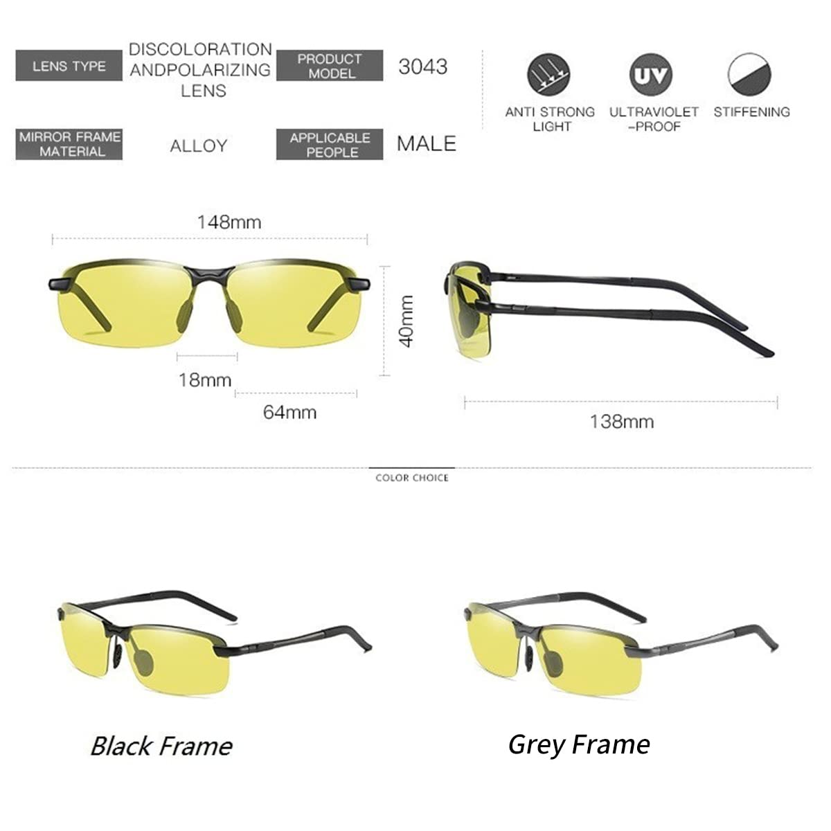 KISSOUL Polarized Photochromic Sunglasses For Men Sports Day & Night Vison Driving Glasses Anti Glare Shades Spring Hinges