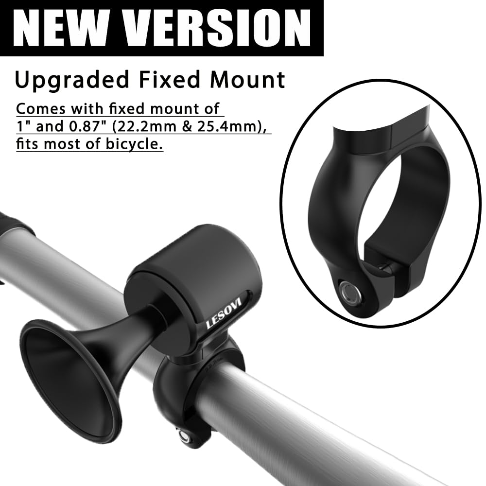 LESOVI Electric Bike Horn, 120dB Electronic Bicycle Bell with 300mAh Battery Operated/IPX5 Waterproof, Loud Bike Bell for Adults/Kids (Black)