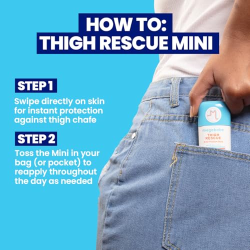 Megababe Thigh Rescue Anti-Chafe Stick Mini | Travel size, great for on-the-go | Prevents skin chafe & irritation | Thighs, arms, bra-lines & more
