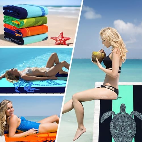 Genovega 2 Packs Oversized Beach Towel Set 36 x 72 in Large Big Pool Camping Swim Clearance Soft Towels Travel Essentials Accessories Must Haves Vacation Necessities Adult Gifts Shark Turtle