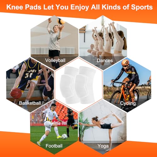 HISFFOG Volleyball Knee Pads for Women Men Youth Kids White Medium