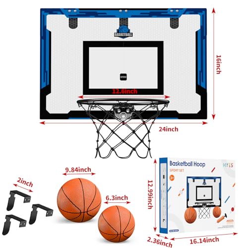 HYES 24x16 Inch Over The Door Basketball Hoop - Blue, Indoor Adult & Kid