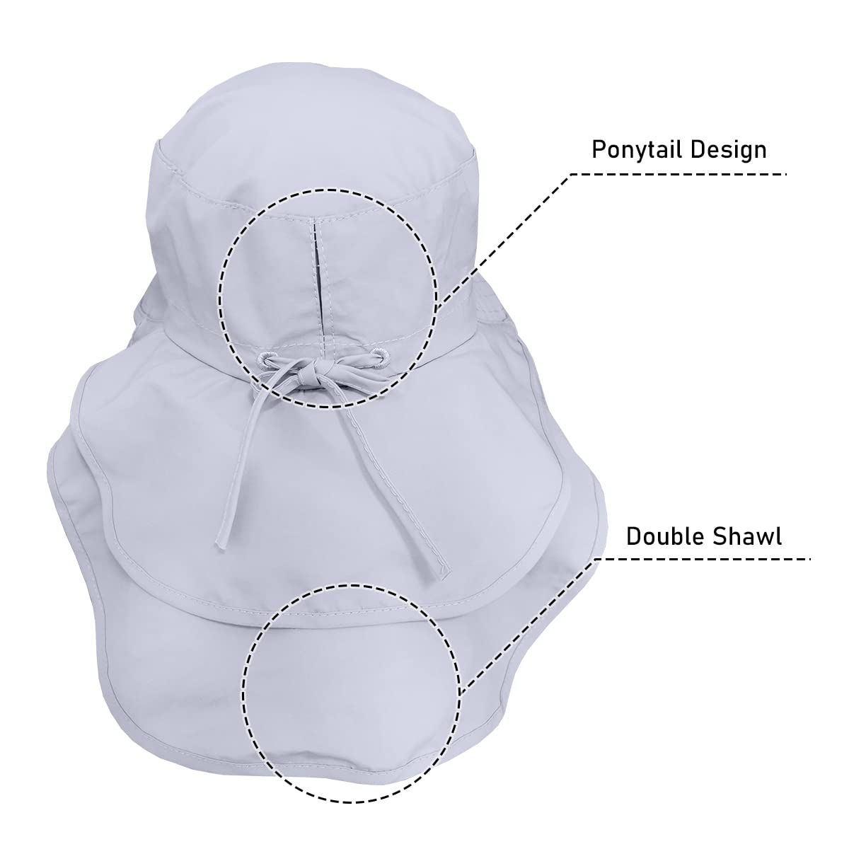 3 Pack Womens Ponytail Sun Hat with Neck Flap Wide Brim UV Protection Bucket Hat Summer Beach Fishing Hiking Garden UPF 50+ (3 Pack-Dark Grey&Light Grey&Beige)