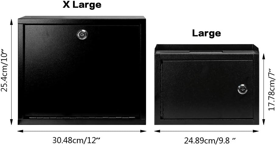 KYODOLED Suggestion Box with Lock and Slot, Small Locking Mailbox for Office, Wall Mount Safe Money/Key Drop Box with 50 Free Suggestion Cards, 9.8" W x 3" D x 7" H, Black