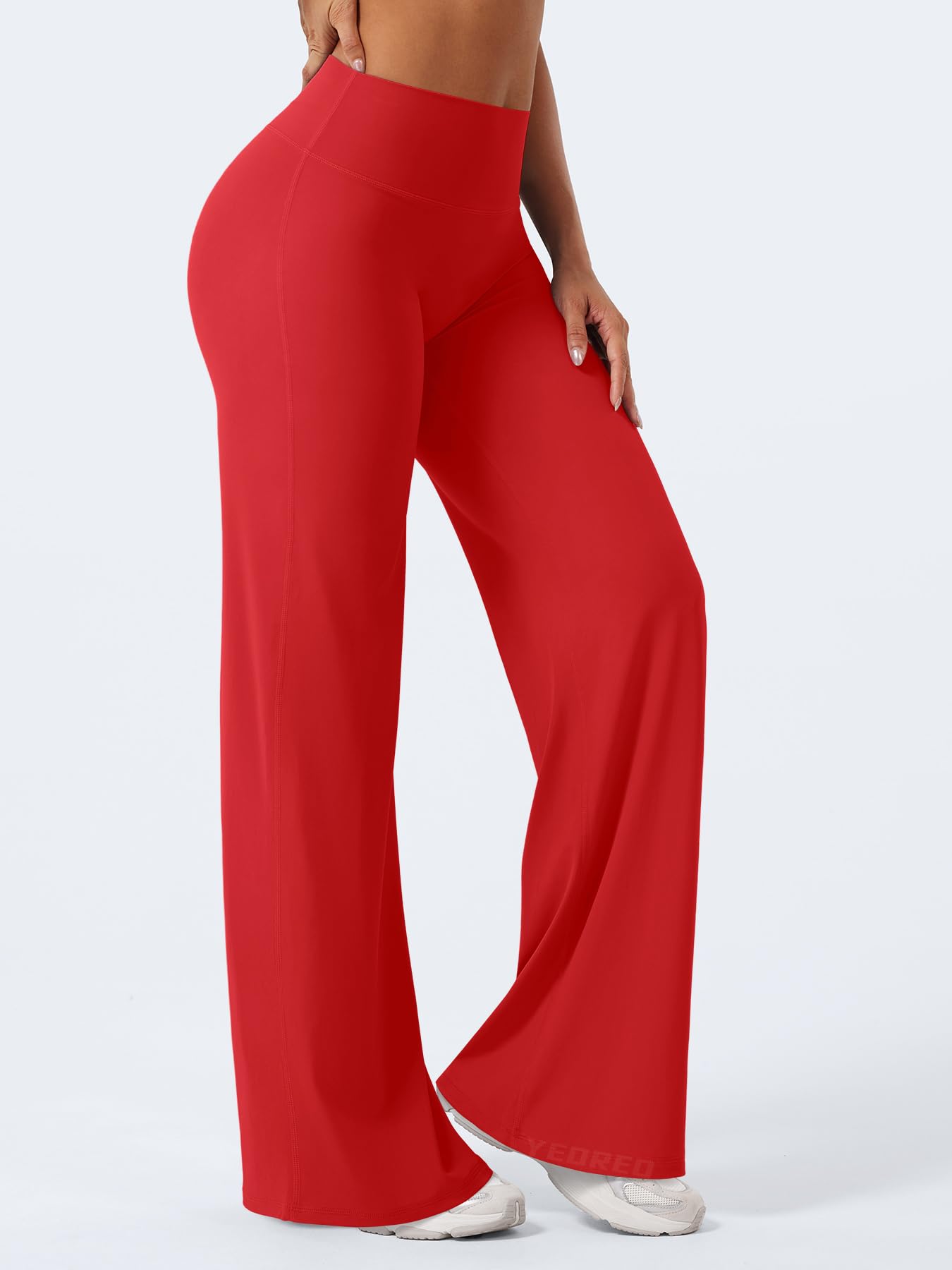YEOREO Workout Leggings Womens No Front Seam Straight Leggings 33" High Waist Buttery Eddiy Gym Yoga Pants Red M