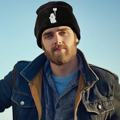 Fish Embroidery Beanie Hat Winter Warm Knit Cuffed Skull Cap for Women Men