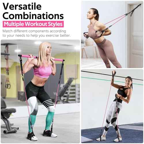 Pilates Bar Kit with Resistance Bands, Multifunctional Pilates Bar for Women & Men with Heavy-Duty Metal Adjustment Buckle, Pilates Home Equipment for Full BodyWorkouts