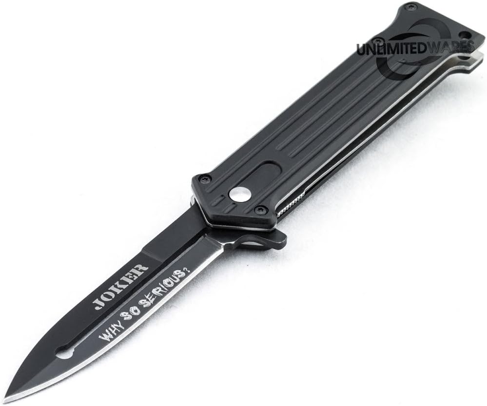 2-Pack Joker "Why So Serious?" Assisted Opening Folding Knife 4.5-Inch Closed Black and Silver