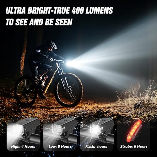 USB Rechargeable Bike Light Set 400 Lumens Front and Rear Waterproof