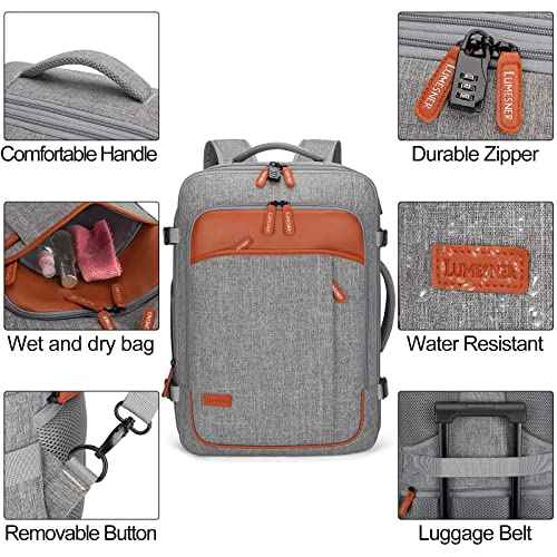 Lumesner Carry on Travel Backpacks, Extra Large 40L Flight Approved for Men & Women,Expandable Suitcase backpack (Grey (Backpack With 4 Packing Cubes))