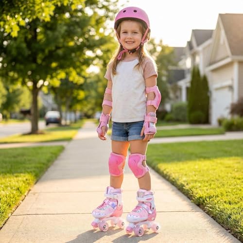Pink Adjustable Kids Roller Skates for Girls Boys Toddlers Teens Youth - Small (10C-13C)