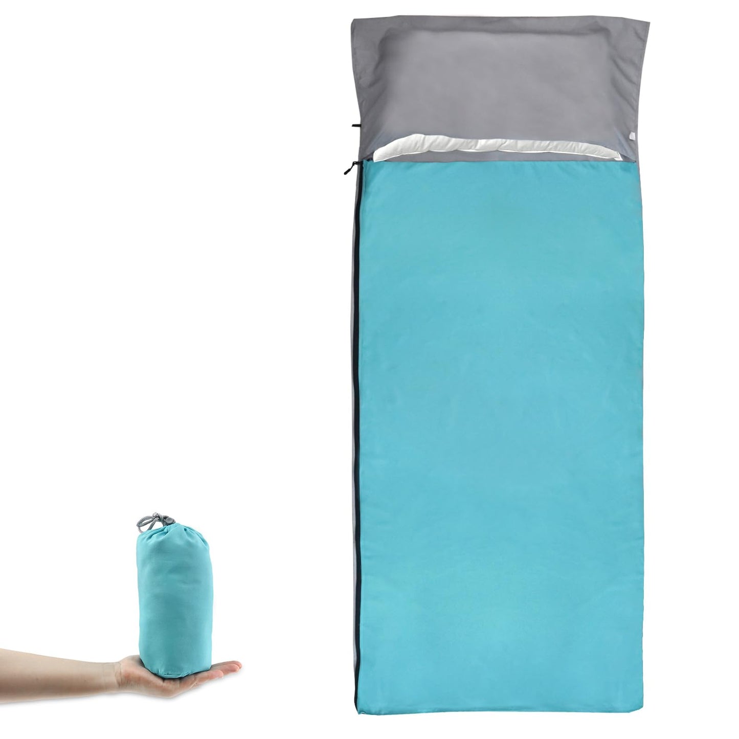 NewDoar Sleeping Bag Liner 215 * 85cm Portable Lightweight Travel Sheet with Pillow Slot Ultralight Soft Camping Sleeping Bag Liner Pongee Fabric for Camping Hiking Backpacking Hotels Hostels