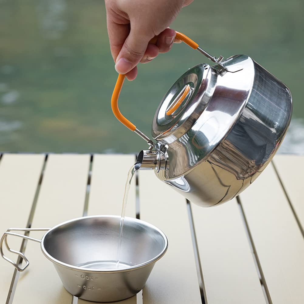 Naiveferry 1Pc Outdoor Camping Kettle, 800ML Stainless Steel Teapot Portable Tea Kettle for Boiling Water Compact Lightweight Camp Coffee Pot Outdoor Hiking Cooking Equipment