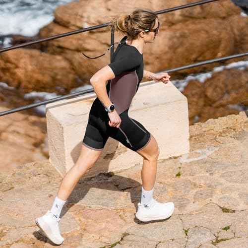 Santic Triathlon Suit for Women Short Sleeve Padded Trisuit Quick-Dry for Swim Bike Run