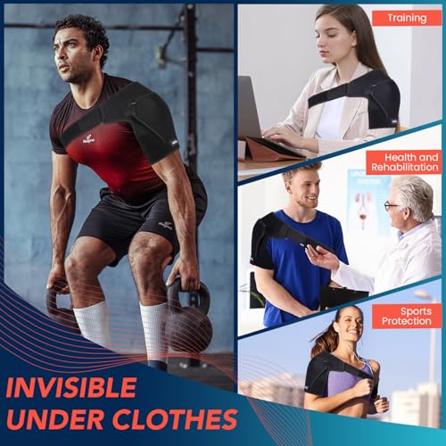 Shoulder Brace with Adjustable Compression Sleeve Rotator Cuff Support & Arm Sling, Hot/Cold Pack Compatible, Breathable Stabilizer for Pain Relief, Fits Left/Right Arm, Men & Women (Large)