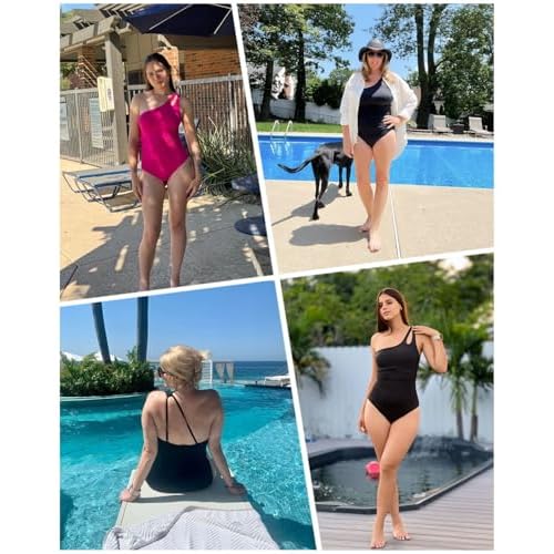 Holipick One Shoulder One Piece Swimsuit for Women Tummy Control Bathing Suits Modest Full Coverage Keyhole Swimwear