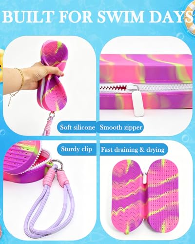 Large Ventilated Swim Goggle Case - Silicone with Drainage Holes - Purple Pink Yellow Gradient