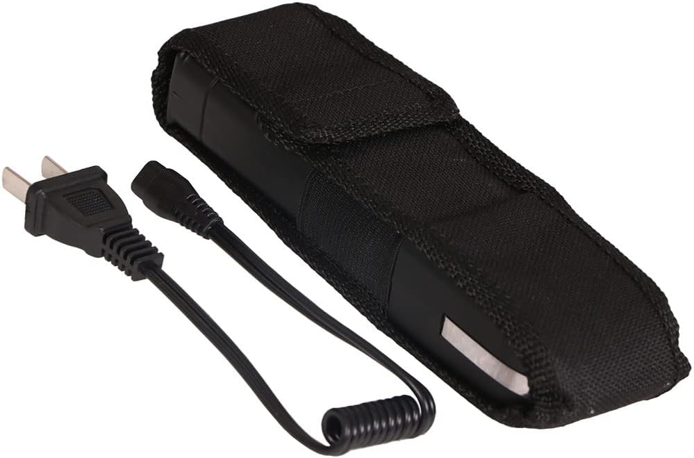 Stun Gun with Flashlight and Anti-Grab Bar Technology, Billion Heavy Duty Stun Gun, 120 Lumens, Rechargeable Battery, Safety Switch, Includes Wrist Strap and Belt Holster, Black Stun Gun