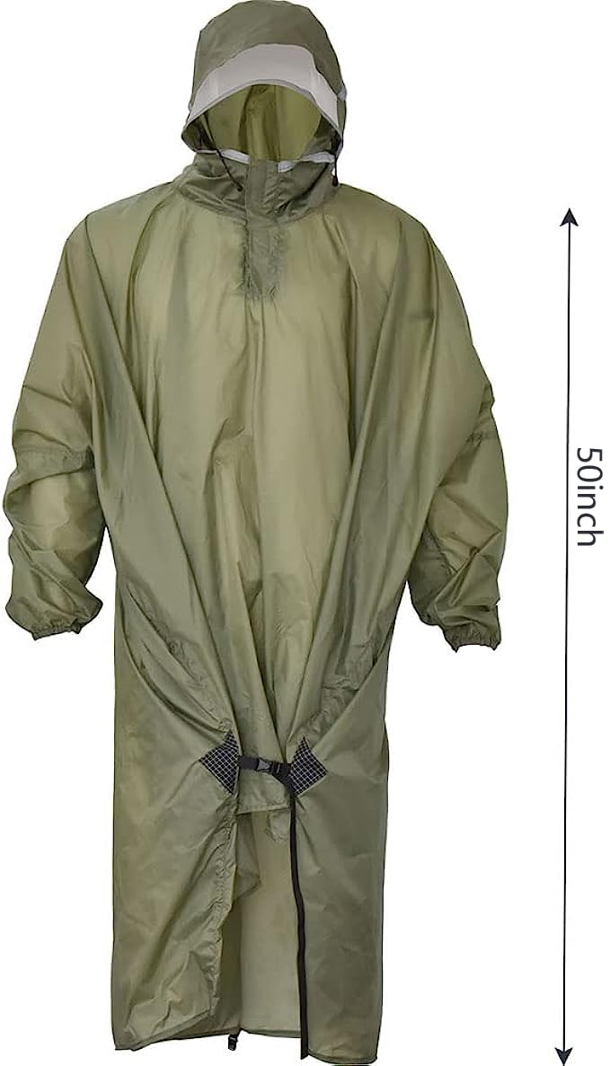 YDYJKI Rain Poncho Travel Backpack Waterproof Raincoat Lightweight Reusable Hooded Waterproof Rain Gear for Men Women Adults (Army Green)