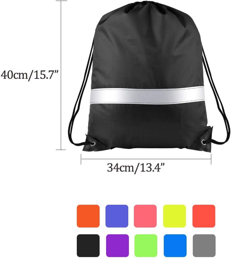 KUUQA 15 Pack Drawstring Backpack Bag Bulk Reflective Backpack String Bags Cinch Sack Backpack for Team Yoga Sport Gym Traveling